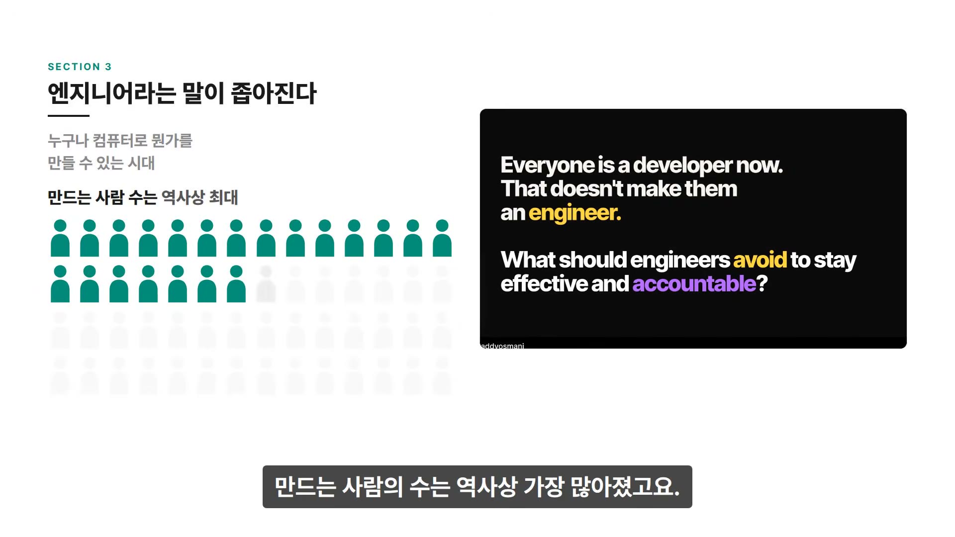장면 16 — SECTION 3: "Everyone is a developer now. That doesn't make them an engineer."