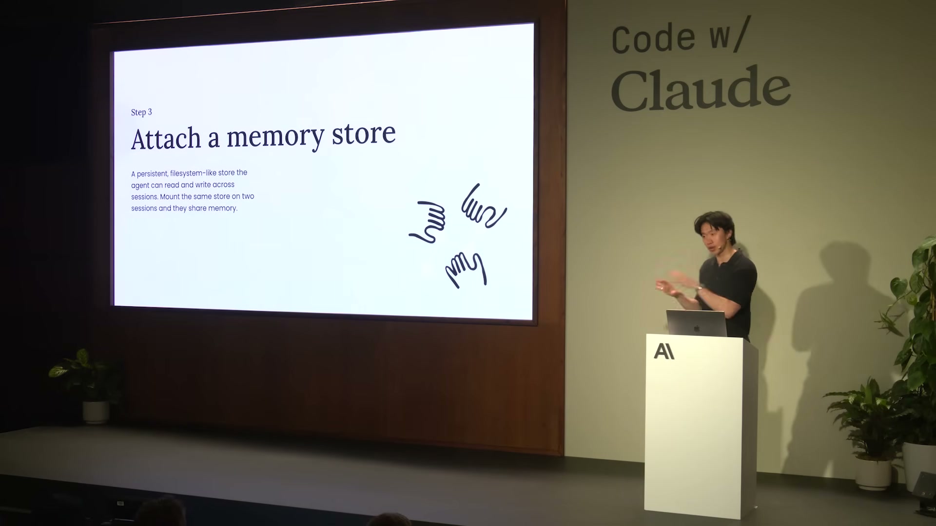 장면 9 — "Attach a memory store" 슬라이드