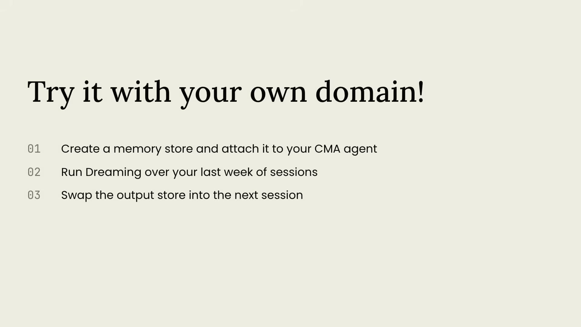 장면 20 — "Try it with your own domain!" 클로징 슬라이드