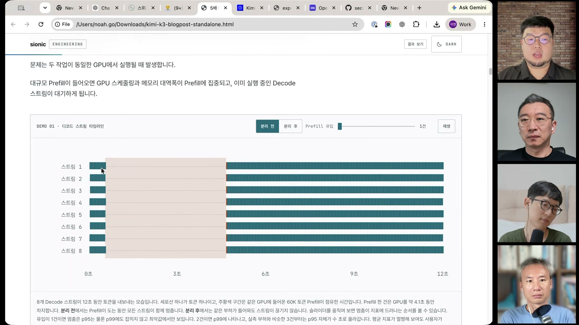 Prefill이 decode 스트림을 막는 구조를 설명하는 화면