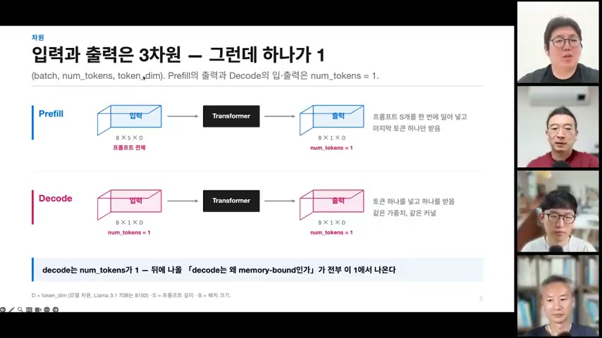 장면 5 — prefill과 decode의 입력·출력 차원 비교