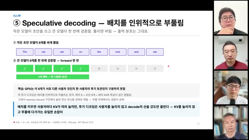 장면 16 — draft 모델의 토큰 제안과 큰 모델의 일괄 검증