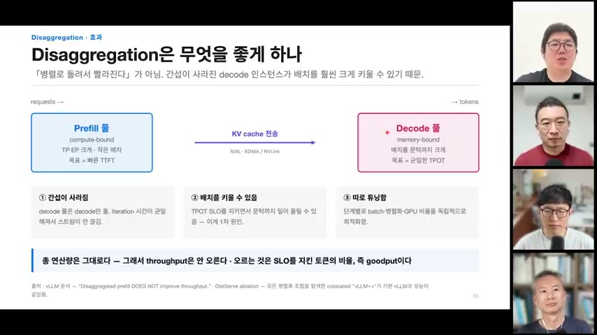 장면 17 — prefill pool과 decode pool 사이의 KV 전송