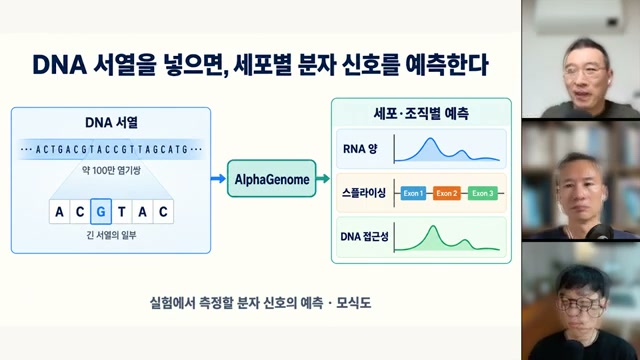 장면 21 - DNA sequence에서 세포별 분자 신호를 예측하는 AlphaGenome 흐름