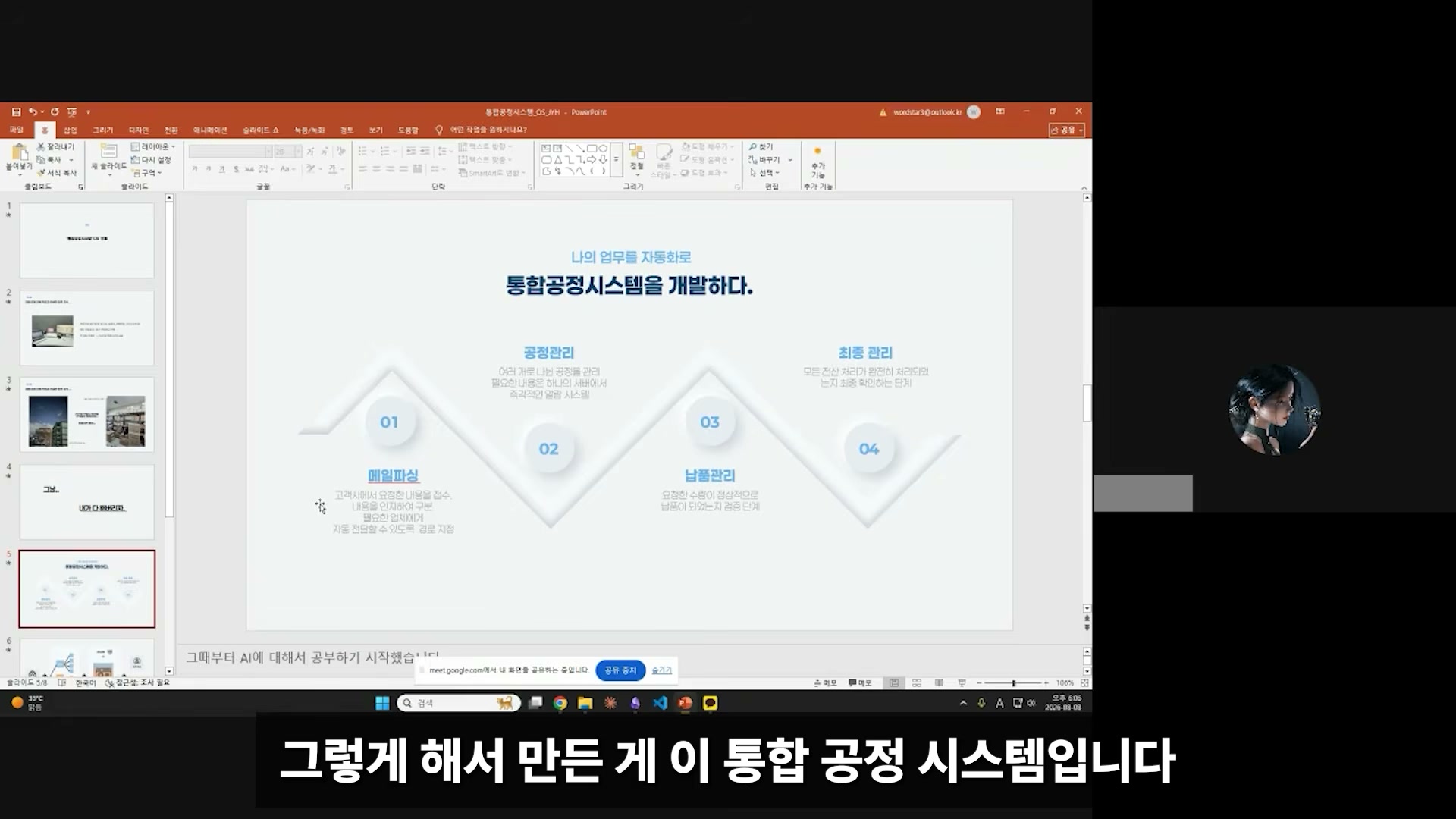 장면 2 — 통합공정시스템의 네 가지 업무 축을 설명하는 슬라이드