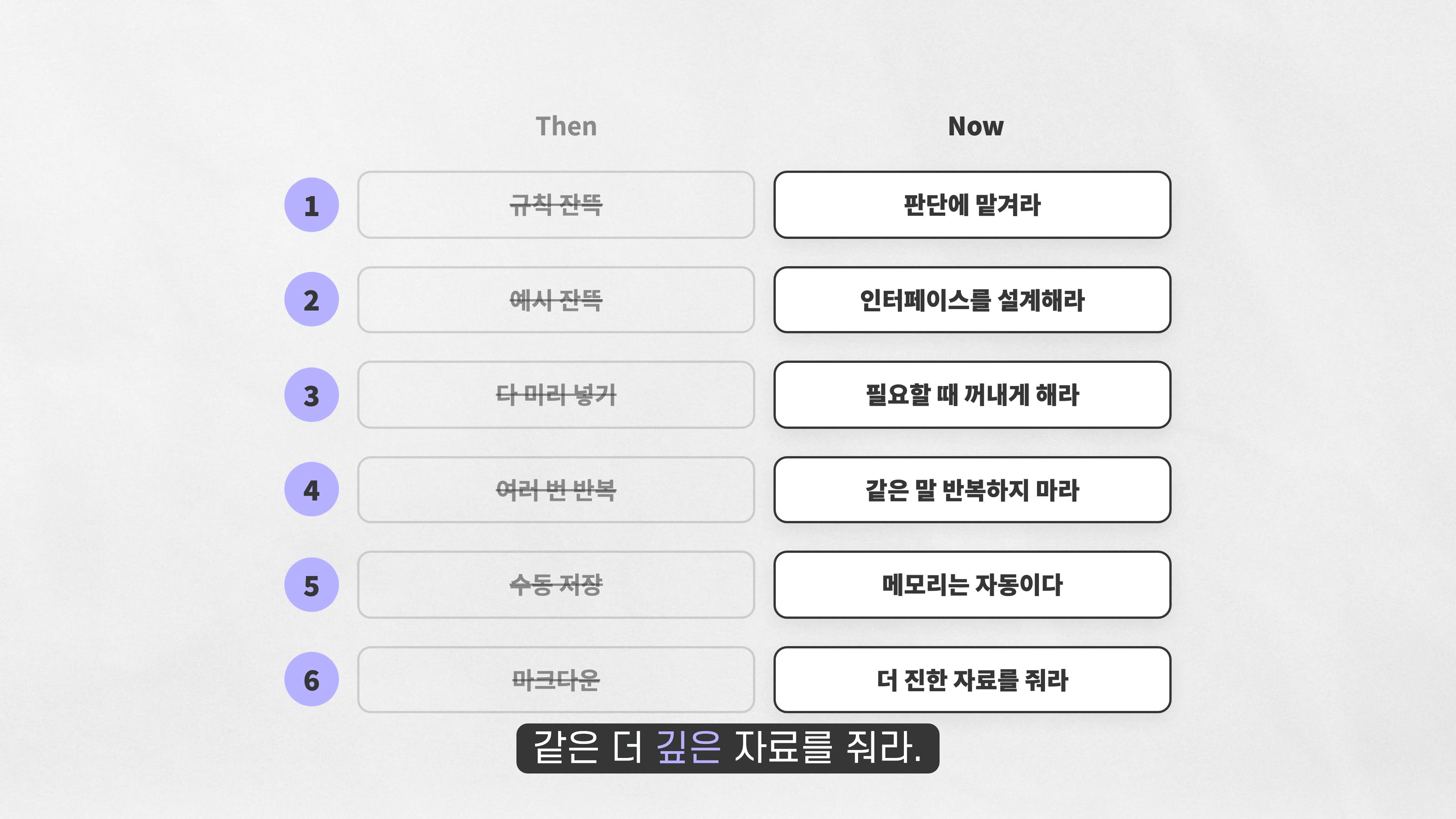 장면 9 — 여섯 규칙의 Then과 Now 비교