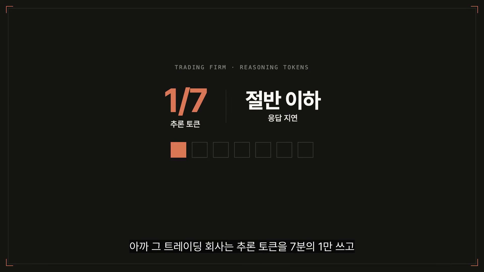 장면 11 — 트레이딩 회사, 추론 토큰 1/7 · 응답 지연 절반 이하
