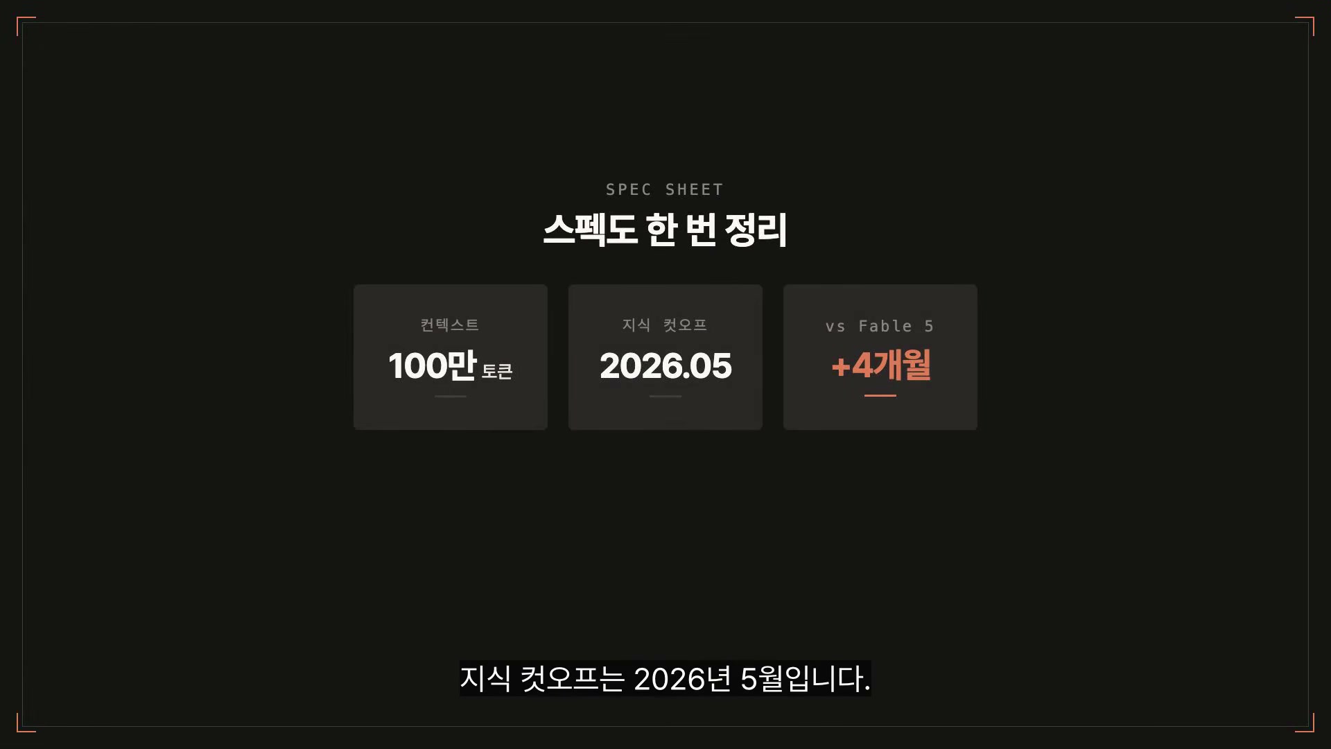 장면 13 — 컨텍스트 100만 토큰, 지식 컷오프 2026.05