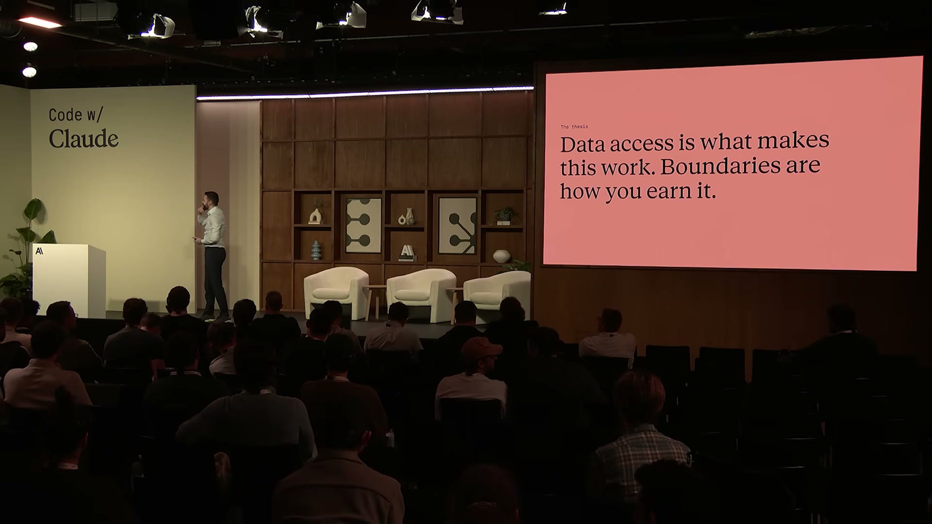 장면 6 — The thesis: "Data access is what makes this work. Boundaries are how you earn it."