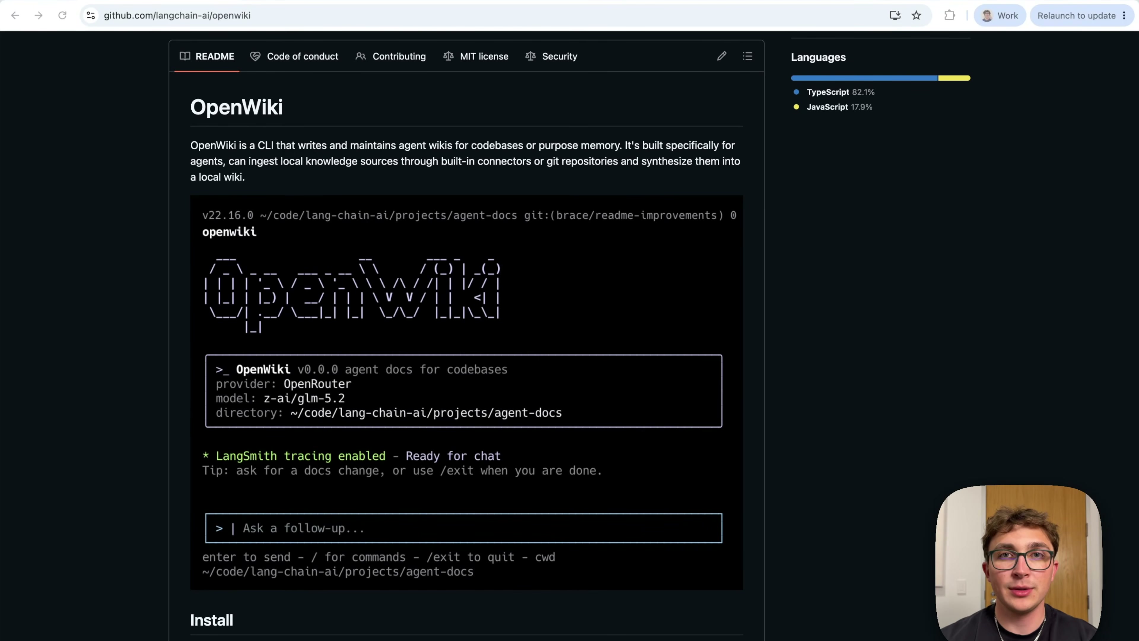 장면 1 — GitHub OpenWiki README와 CLI 데모