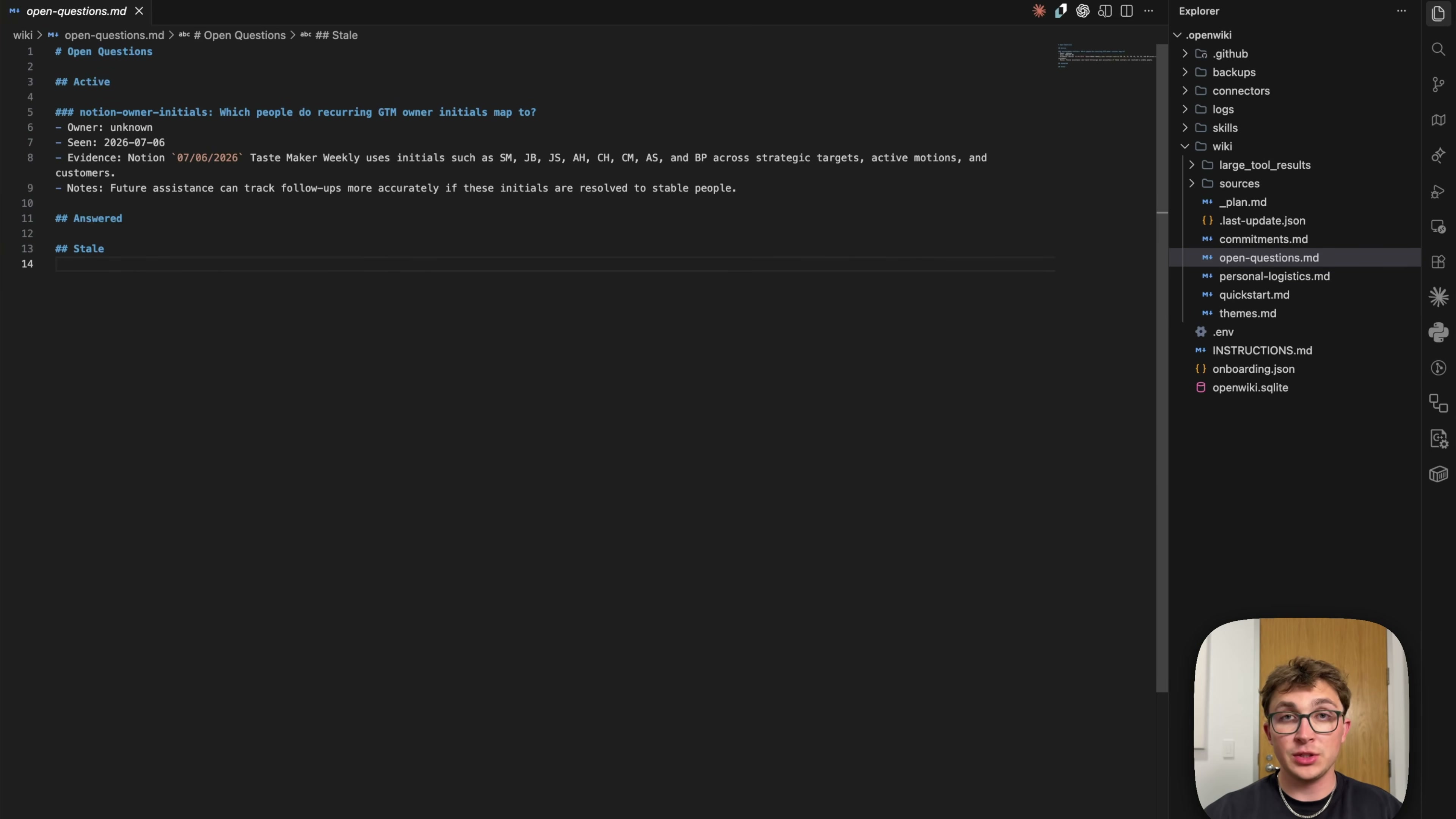 장면 13 — VS Code로 연 open-questions.md