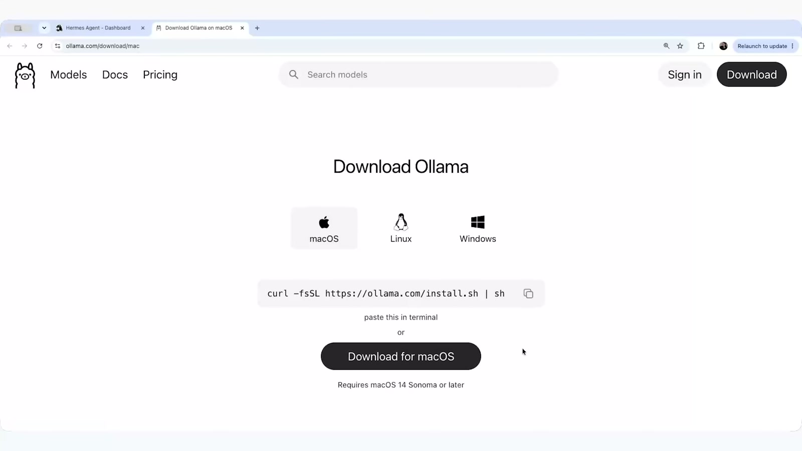ollama.com/download/mac — macOS/Linux/Windows와 설치 명령